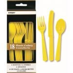 18pk Yellow Solid Colour Plastic Assorted Cutlery 30742