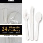24pk White Solid Colour Plastic Assorted Cutlery 3114