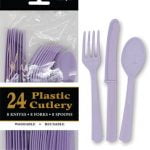 24pk Lavender Solid Colour Plastic Assorted Cutlery 31364