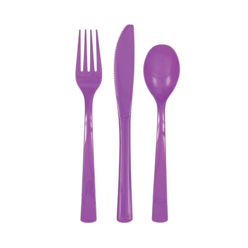 Cutlery 16pk Purple Solid Colour Plastic Assorted 39532
