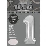 86CM (34″) Silver Number 1 Giant Jumbo Numeral Helium Foil Balloon 48291