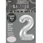86CM (34″) Silver Number 2 Giant Jumbo Numeral Helium Foil Balloon 48292