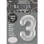 86CM (34″) Silver Number 3 Giant Jumbo Numeral Helium Foil Balloon 48293