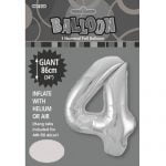 86CM (34″) Silver Number 4 Giant Jumbo Numeral Helium Foil Balloon 48294