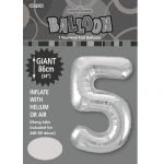 86CM (34″) Silver Number 5 Giant Jumbo Numeral Helium Foil Balloon 48295