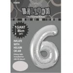 86CM (34″) Silver Number 6 Giant Jumbo Numeral Helium Foil Balloon 48296