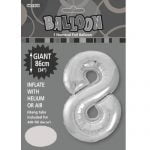 86CM (34″) Silver Number 8 Giant Jumbo Numeral Helium Foil Balloon 48298