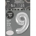 86CM (34″) Silver Number 9 Giant Jumbo Numeral Helium Foil Balloon 48299