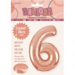86CM (34″) Rose Gold Number 6 Giant Jumbo Numeral Helium Foil Balloon 50646