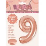 86CM (34″) Rose Gold Number 9 Giant Jumbo Numeral Helium Foil Balloon 50649