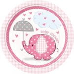 Large Plates 23CM 8pk Umbrellaphant Baby Shower Girls Pink 41655