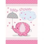 Umbrellaphant Baby Shower Girls Pink 8 Party Invitations With Envelopes 41674