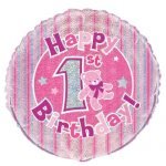 1st Birthday Girl Pink Bear Foil Balloon 45cm 55483