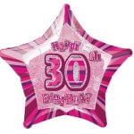 30th Birthday Star Shape Foil Balloon 50cm Glitz Pink Silver 55109