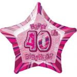 40th Birthday Star Shape Foil Balloon 50cm Glitz Pink Silver 55111