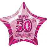 50th Birthday Star Shape Foil Balloon 50cm Glitz Pink Silver 55113