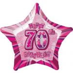 70th Birthday Star Shape Foil Balloon 50cm Glitz Pink Silver 55119