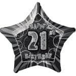 21st Birthday Star Shape Foil Balloon 50cm Glitz Black Silver 55147
