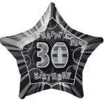 30th Birthday Star Shape Foil Balloon 50cm Glitz Black Silver 55149