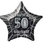 50th Birthday Star Shape Foil Balloon 50cm Glitz Black Silver 55153