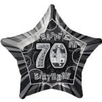 70th Birthday Star Shape Foil Balloon 50cm Glitz Black Silver 55159