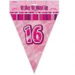 16th Birthday Bunting Flag Banner 3.6m Glitz Pink Silver 55291