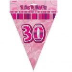 30th Birthday Bunting Flag Banner 3.6m Glitz Pink Silver 55294