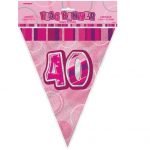 40th Birthday Bunting Flag Banner 3.6m Glitz Pink Silver 55295
