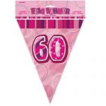 60th Birthday Bunting Flag Banner 3.6m Glitz Pink Silver 55297