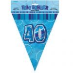 40th Birthday Bunting Flag Banner 3.6m Glitz Blue Silver 55305