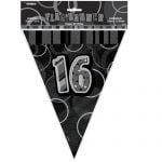 16th Birthday Bunting Flag Banner 3.6m Glitz Black Silver 55311