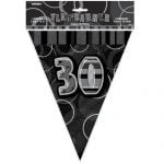 30th Birthday Bunting Flag Banner 3.6m Glitz Black Silver 55314