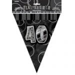 40th Birthday Bunting Flag Banner 3.6m Glitz Black Silver 55315