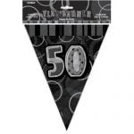50th Birthday Bunting Flag Banner 3.6m Glitz Black Silver 55316