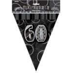 60th Birthday Bunting Flag Banner 3.6m Glitz Black Silver 55317
