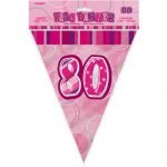 80th Birthday Bunting Flag Banner 3.6m Glitz Pink Silver 55357
