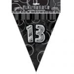13th Birthday Bunting Flag Banner 3.6m Glitz Black Silver 55358