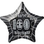 100th Birthday Star Shape Foil Balloon 50cm Glitz Black Silver 55393