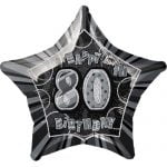 80th Birthday Star Shape Foil Balloon 50cm Glitz Black Silver 55935