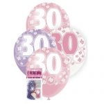 6pk 30th Birthday Latex Balloons Glitz Purple Pink White 80874