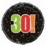 30th Birthday Cheer Black Foil Balloon 45cm 45823