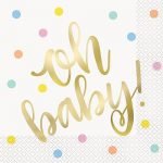 Lunch Napkins 16pk Oh Baby! Gold Foil Stamped Serviettes Baby Shower 73402