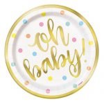 8pk Gold Foil Stamped Small Paper Plates Oh Baby! Baby Shower 73404