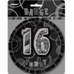 Jumbo 16th Birthday Badge 15CM Glitz Black Silver 55281