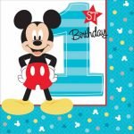 Small Napkins 16pk Mickey Mouse 1st Birthday Fun To Be One Serviettes 501833