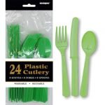 24pk Lime Green Solid Colour Plastic Assorted Cutlery 31384