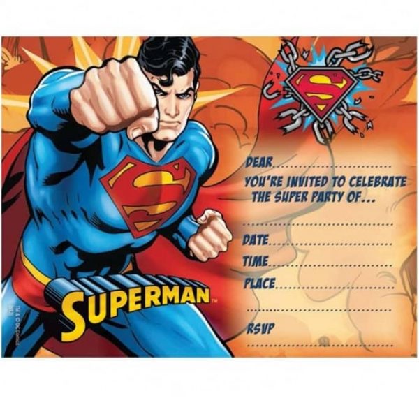 Superman Party Invitations 8pk With Envelopes - Nexta Party