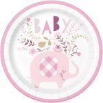 Large Plates 23CM 8pk Floral Elephants Baby Shower Girls Pink 78375