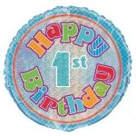 Foil Balloon 45CM Happy 1st Birthday Prismatic 55485