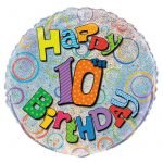 Foil Balloon 45CM Happy 10th Birthday Prismatic 55503